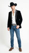 Mens Black Velvet Cowboy Blazer – Western Formal Jacket with Satin Lapel