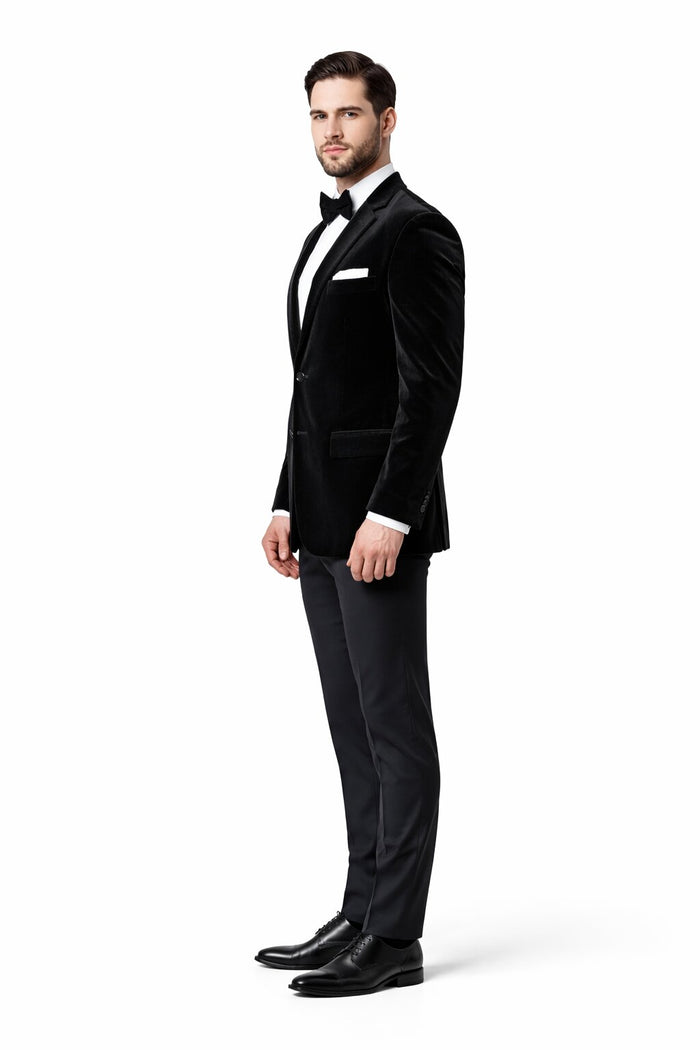 Mens 2 Button Velvet Blazer in Black