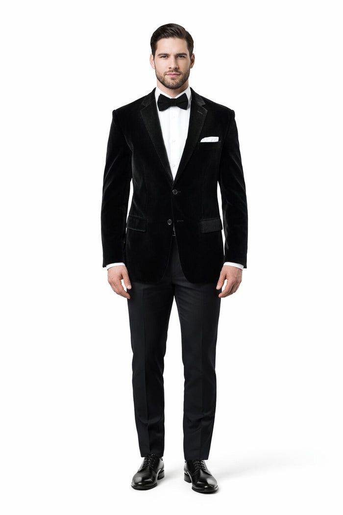Mens 2 Button Velvet Blazer in Black