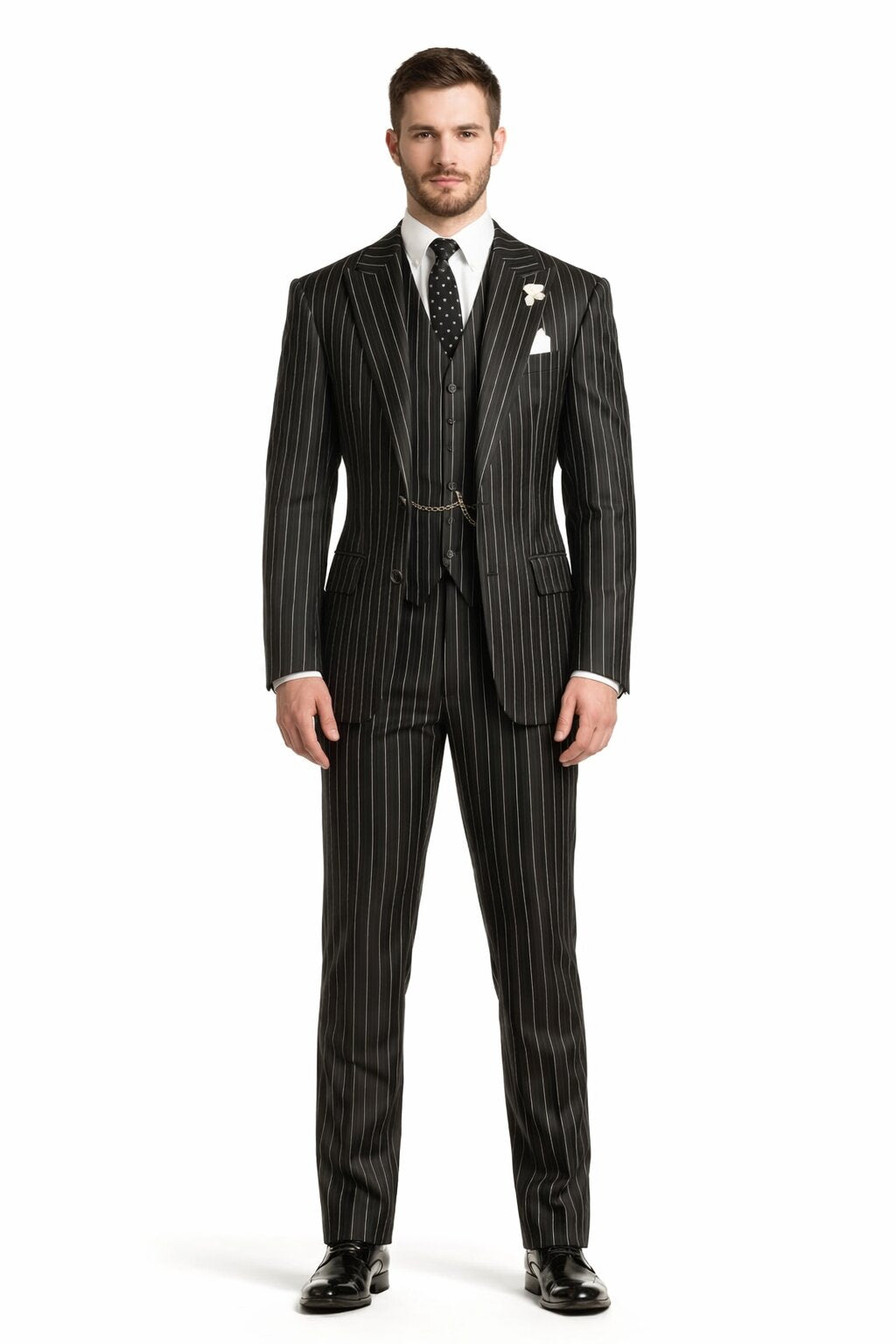 Gangster Suit - Mobster Suit - Mafia Suit For Men 2 button Gangster Pinstripe Suit in Black & White