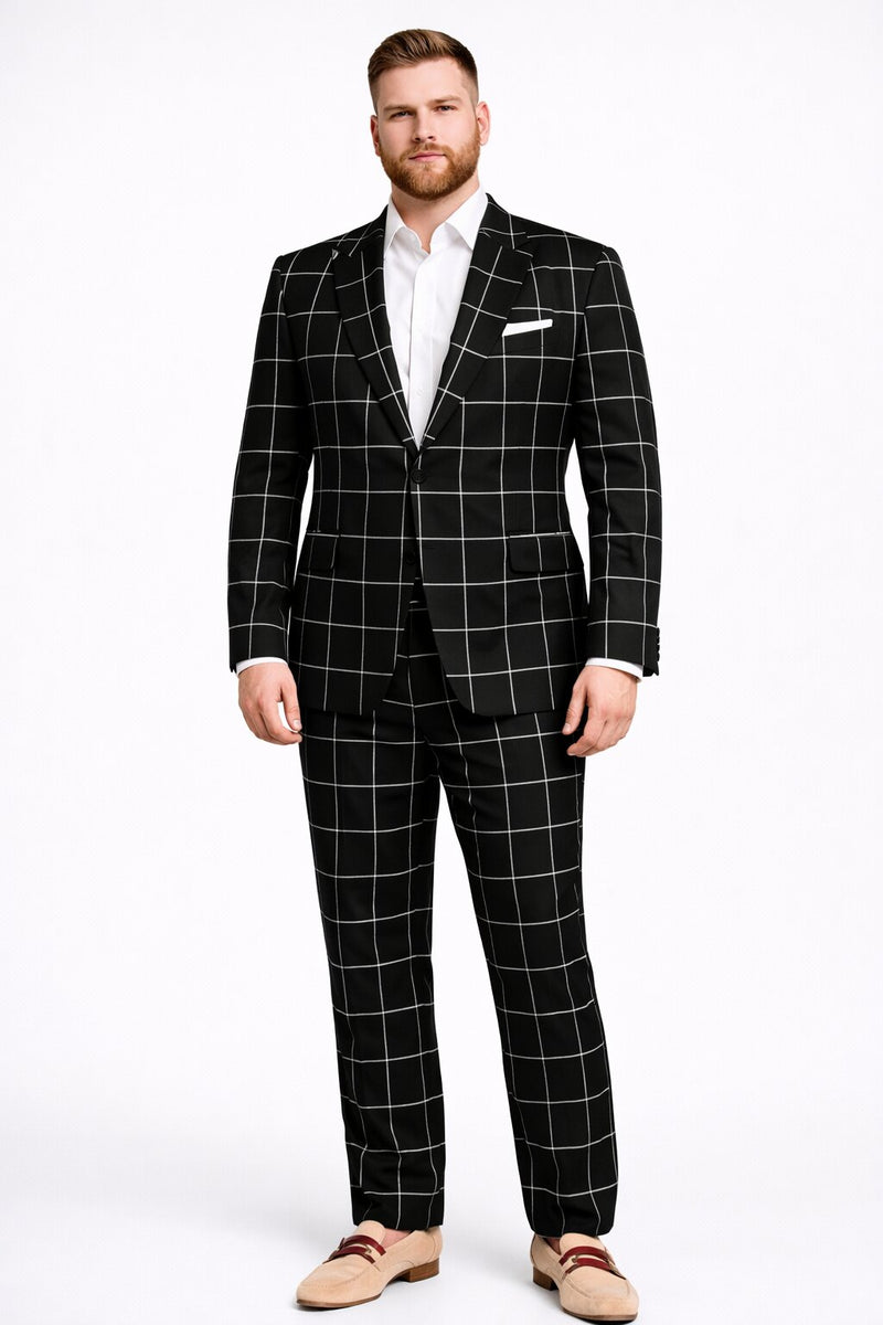 Bold Gangster Plaid Suit - 1920s Mens Fashion Window Pane Suit - Black