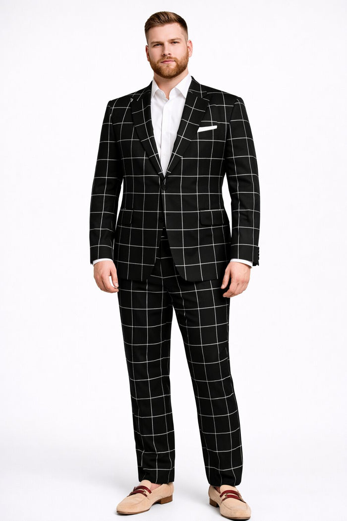 Bold Gangster Plaid Suit - 1920s Mens Fashion Window Pane Suit - Black