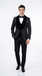 Men’s Black With Velvet collar 3 Piece Tuxedo Suit – Floral Jacquard Dinner Jacket with  Vest and Bowtie