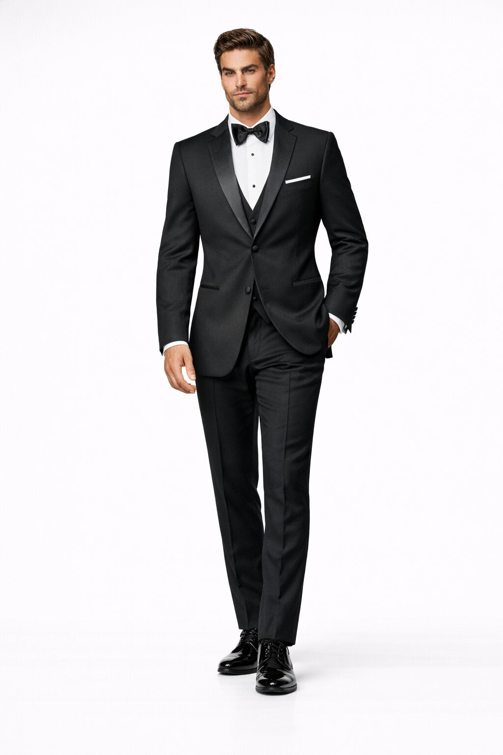 Mens Designer Parker Classic Wool Tuxedo in Black