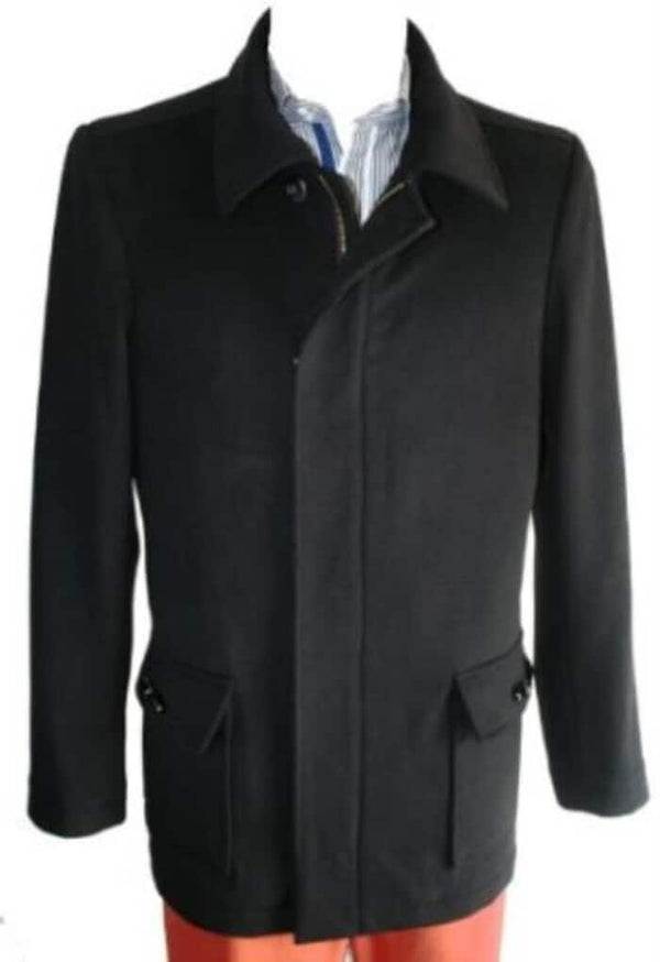 Mens Peacoat For Winter and Fall - Wool Fabric - Black Coat