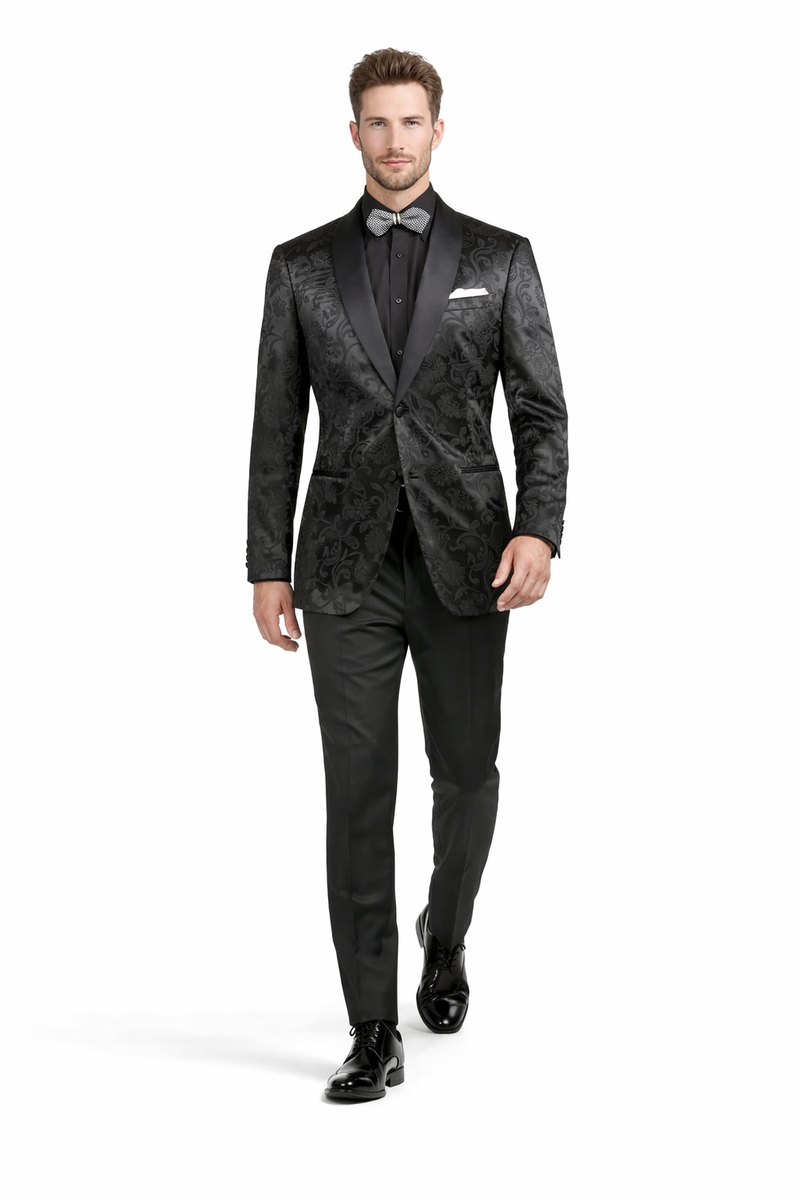 Mens Blazer - Paisley Sport Coat - Black Prom 2026 Tuxedo Dinner Jacket Blazer