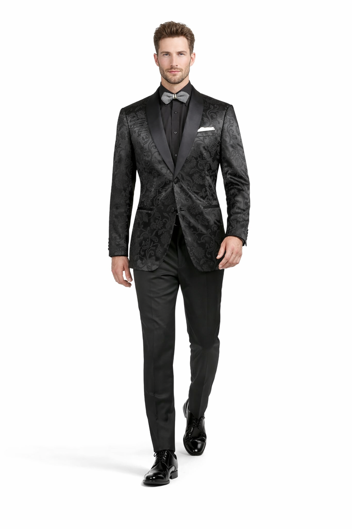 Mens Blazer - Paisley Sport Coat - Black Prom 2026 Tuxedo Dinner Jacket Blazer