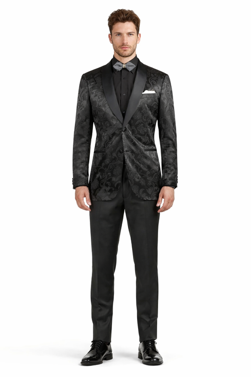 Mens Blazer - Paisley Sport Coat - Black Prom 2026 Tuxedo Dinner Jacket Blazer