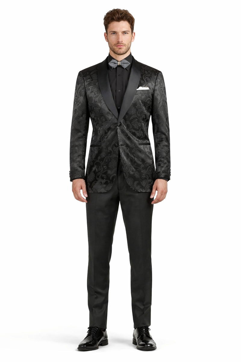 Mens Blazer - Paisley Sport Coat - Black Prom 2026 Tuxedo Dinner Jacket Blazer