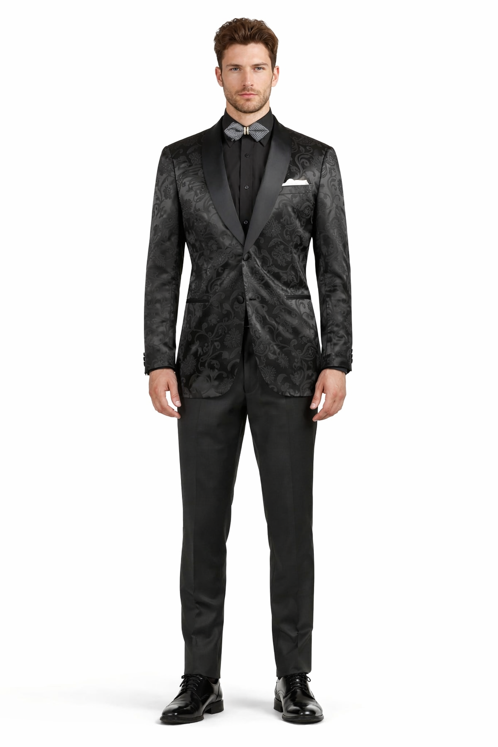 Mens Blazer - Paisley Sport Coat - Black Prom 2026 Tuxedo Dinner Jacket Blazer