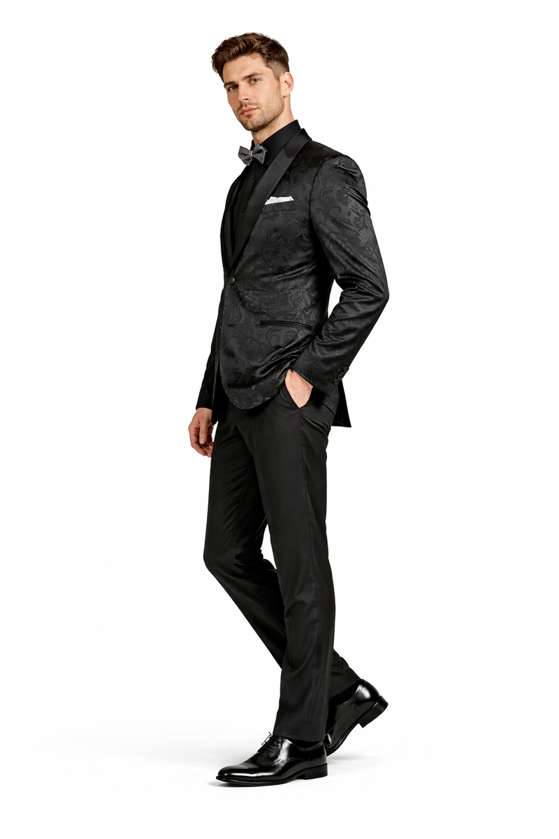 Mens Blazer - Paisley Sport Coat - Black Prom 2026 Tuxedo Dinner Jacket Blazer