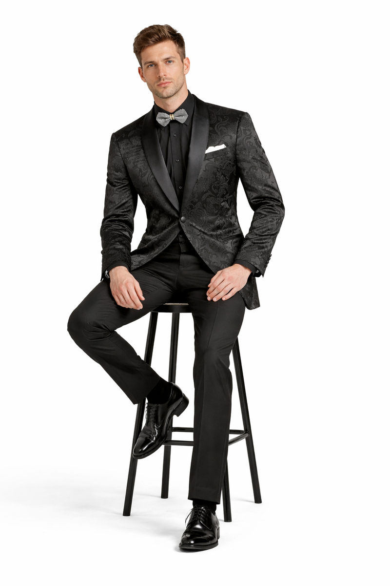 Mens Blazer - Paisley Sport Coat - Black Prom 2026 Tuxedo Dinner Jacket Blazer