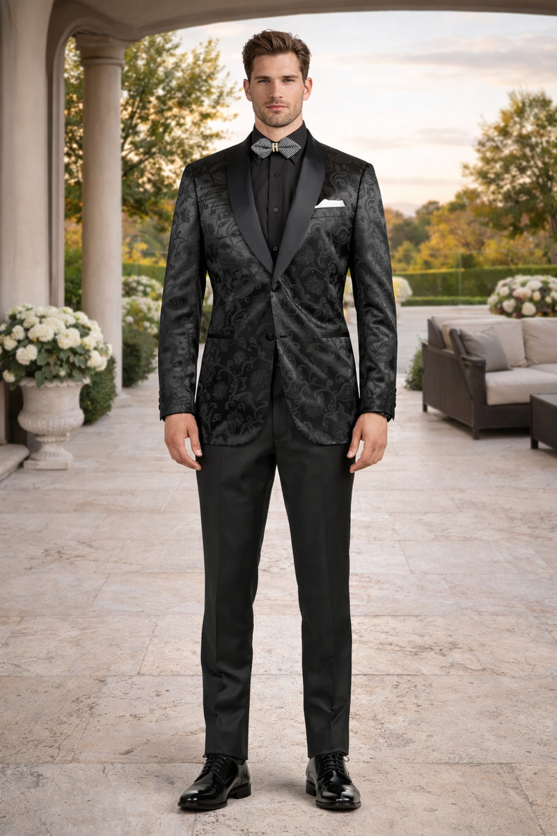 Mens Blazer - Paisley Sport Coat - Black Prom 2026 Tuxedo Dinner Jacket Blazer