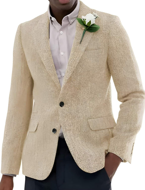 Mens Blazer Tweed Blazer Herringbone Wool Blazer - Z-Champagne