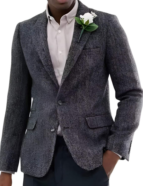 Mens Blazer Tweed Blazer Herringbone Wool Blazer - Z-Gray