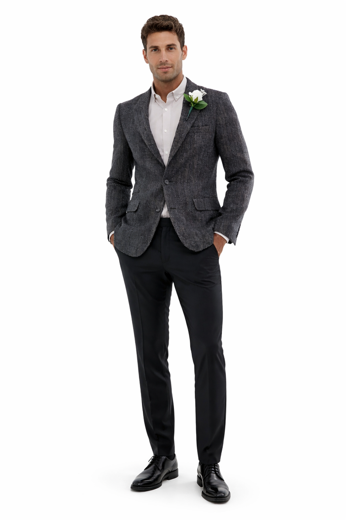 Mens Blazer Tweed Blazer Herringbone Wool Blazer - Z-Gray Mens Navy Tweed Jacket - Winter - Fall Fabric  Tweed Pattern Wool Fabric