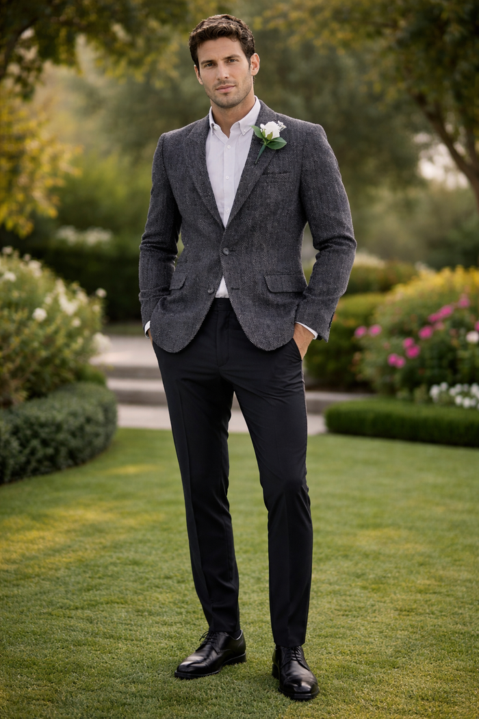 Mens Blazer Tweed Blazer Herringbone Wool Blazer - Z-Gray Mens Navy Tweed Jacket - Winter - Fall Fabric  Tweed Pattern Wool Fabric