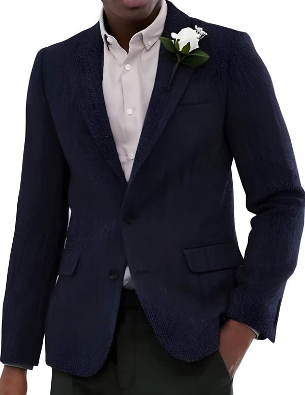 Mens Blazer Tweed Blazer Herringbone Wool Blazer - Z-Navy