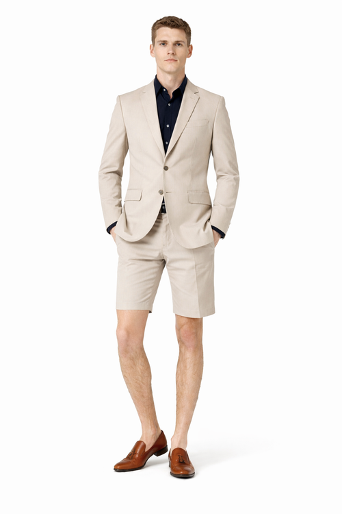 Mens Blazer With Shorts - Beige Suit