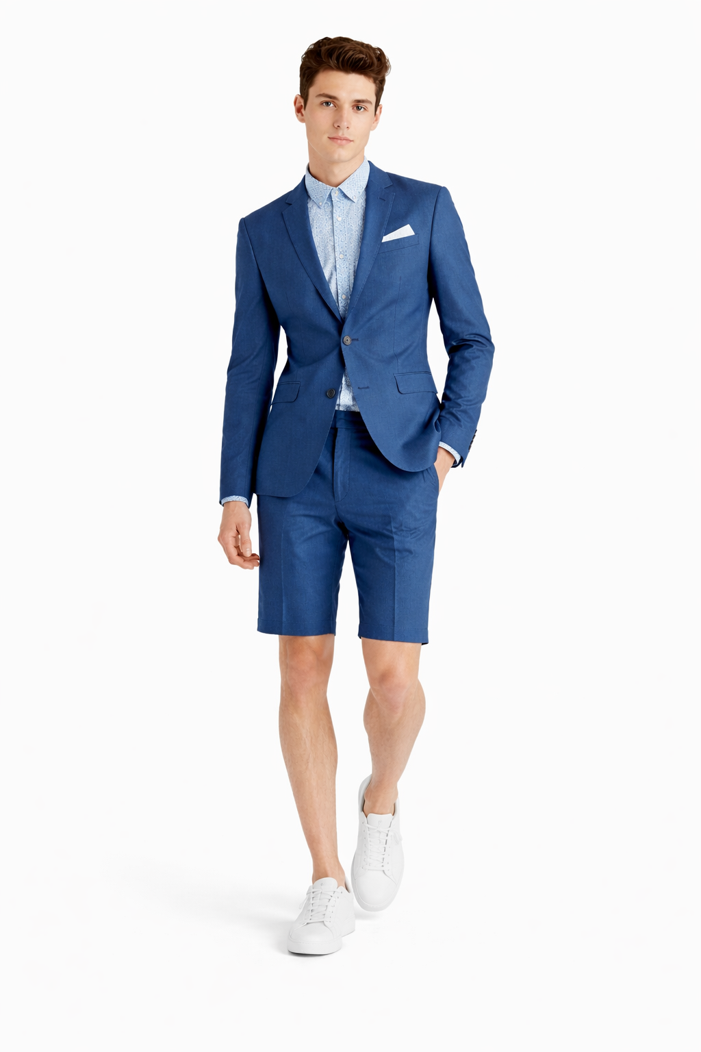 Mens Blazer With Shorts - Denim Blue Suit