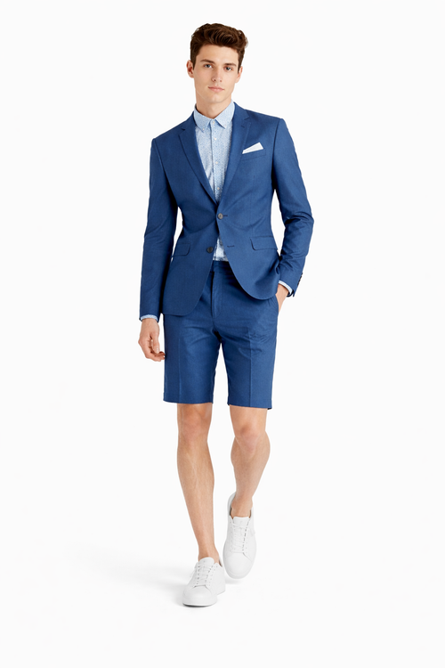 Mens Blazer With Shorts - Denim Blue Suit