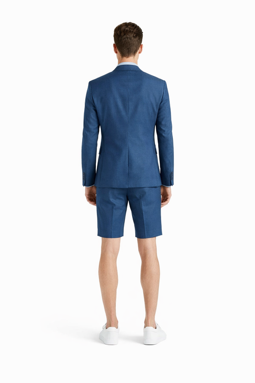 Mens Blazer With Shorts - Denim Blue Suit