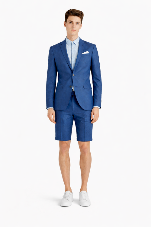 Mens Blazer With Shorts - Denim Blue Suit