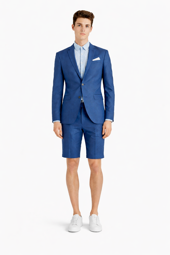 Mens Blazer With Shorts - Denim Blue Suit