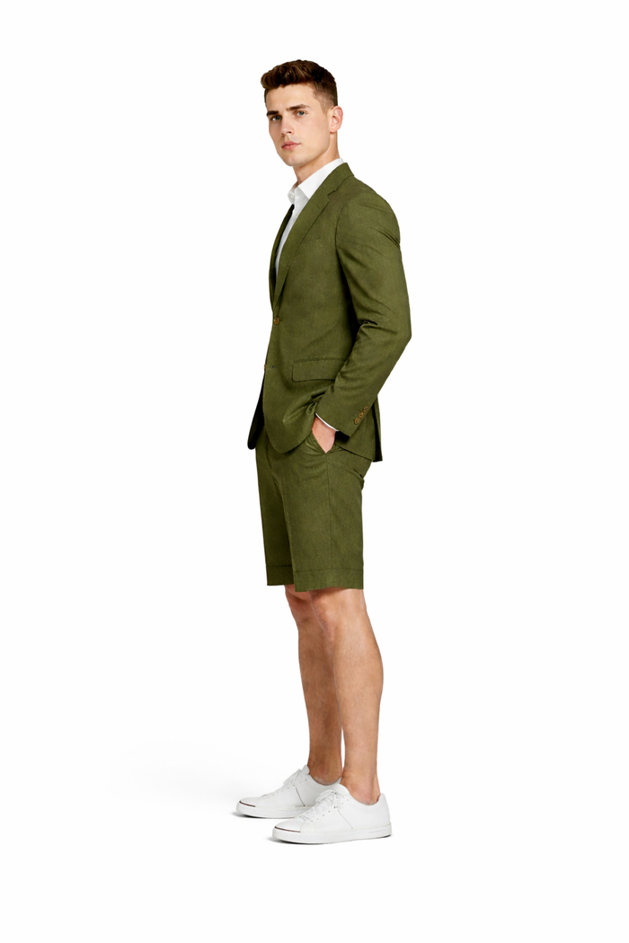 Mens Blazer With Shorts - Olive Suit