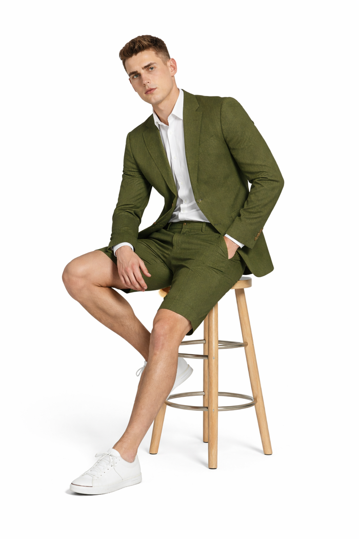 Mens Blazer With Shorts - Olive Suit