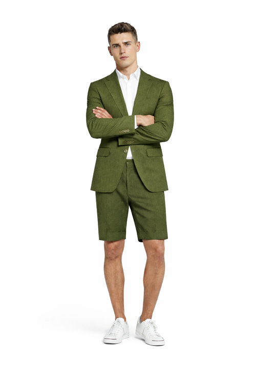 Mens Blazer With Shorts - Olive Suit