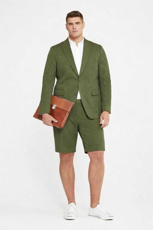 Mens Blazer With Shorts - Olive Suit
