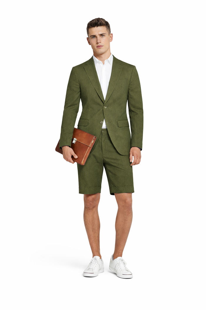 Mens Blazer With Shorts - Olive Suit
