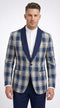 Mens Blue and White - Royal Plaid Tuxedo Suit Set – Checkered Prom Suit with Navy Pants Christmas Holiday New Year Jacket