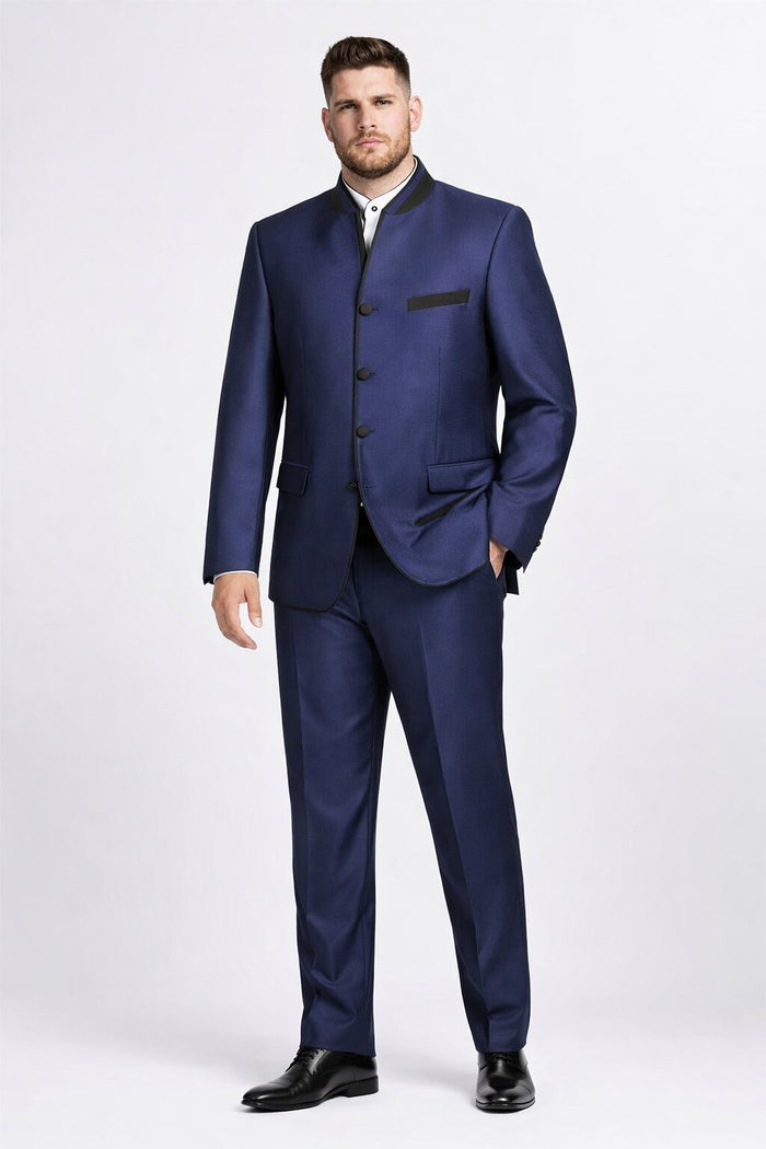 Mandarin Collar Tuxedo - Mandarin Tuxedo - No Collar Suit - Blue Suit