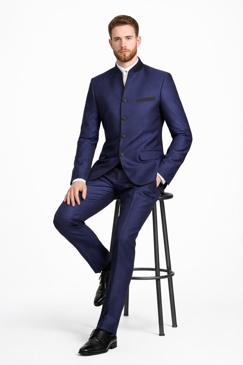 Mandarin Collar Tuxedo - Mandarin Tuxedo - No Collar Suit - Blue Suit