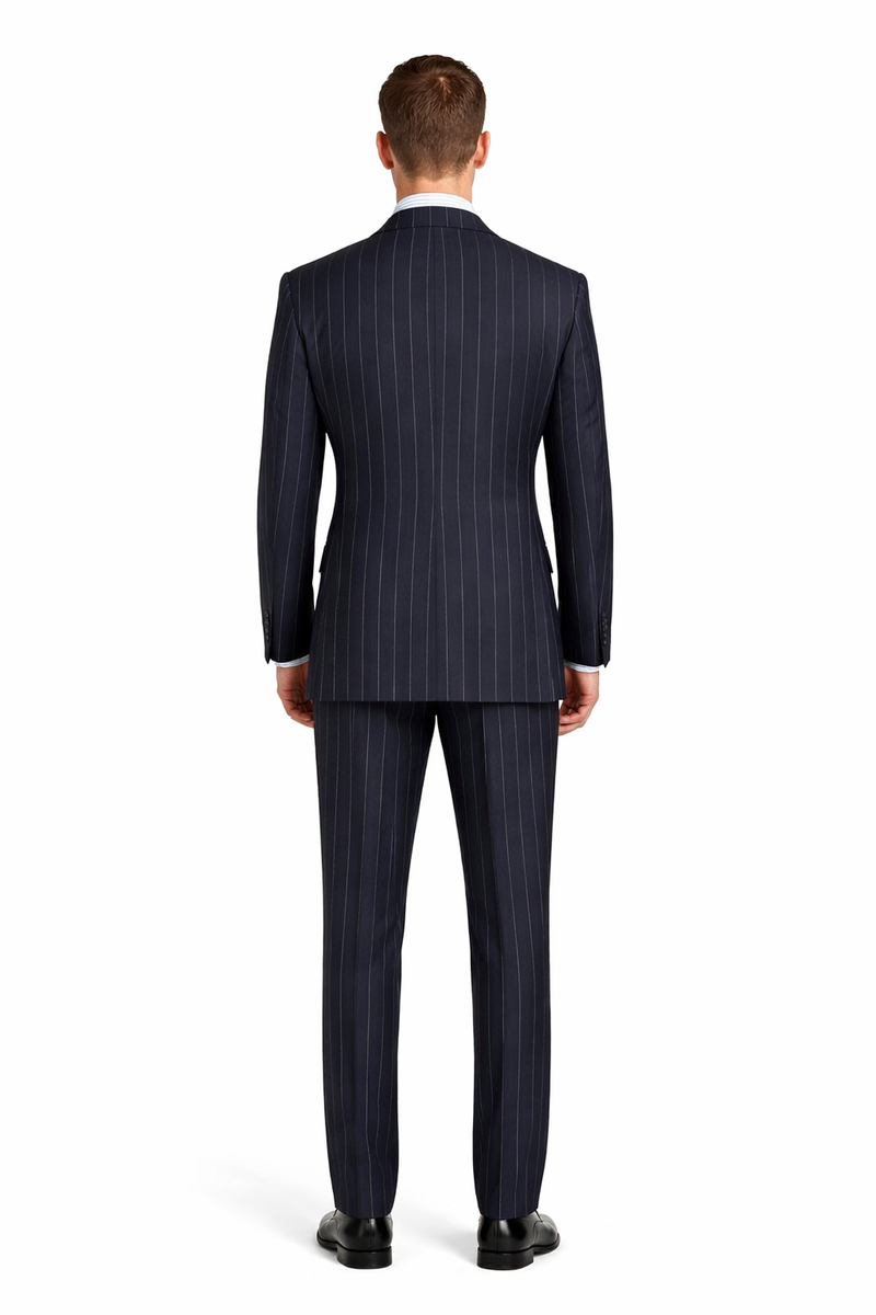 Mens Blue Pinstripe Suit Double Breasted 1920's Wide Bold Gangster Pinstripe Suit In Navy