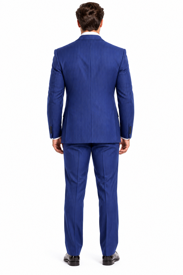 Mens Blue Pinstripe Suit Two Button Vested Business Suit In French Blue Pinstripe