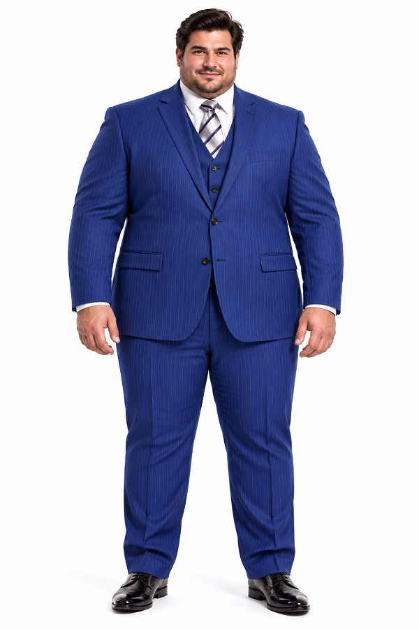 Mens Blue Pinstripe Suit Two Button Vested Business Suit In French Blue Pinstripe