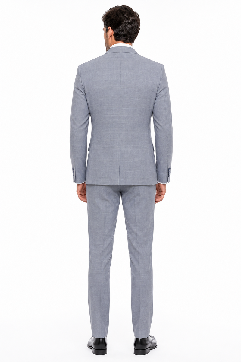 Men’s Blue Plaid 3-Piece Tailored Fit Suit with Vest