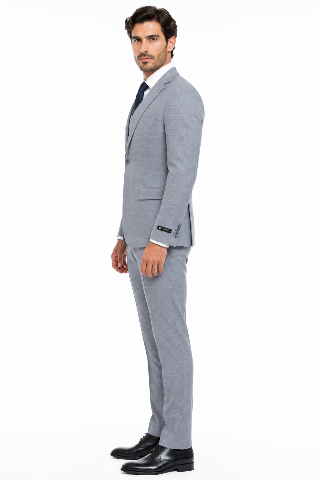 Men’s Blue Plaid 3-Piece Tailored Fit Suit with Vest
