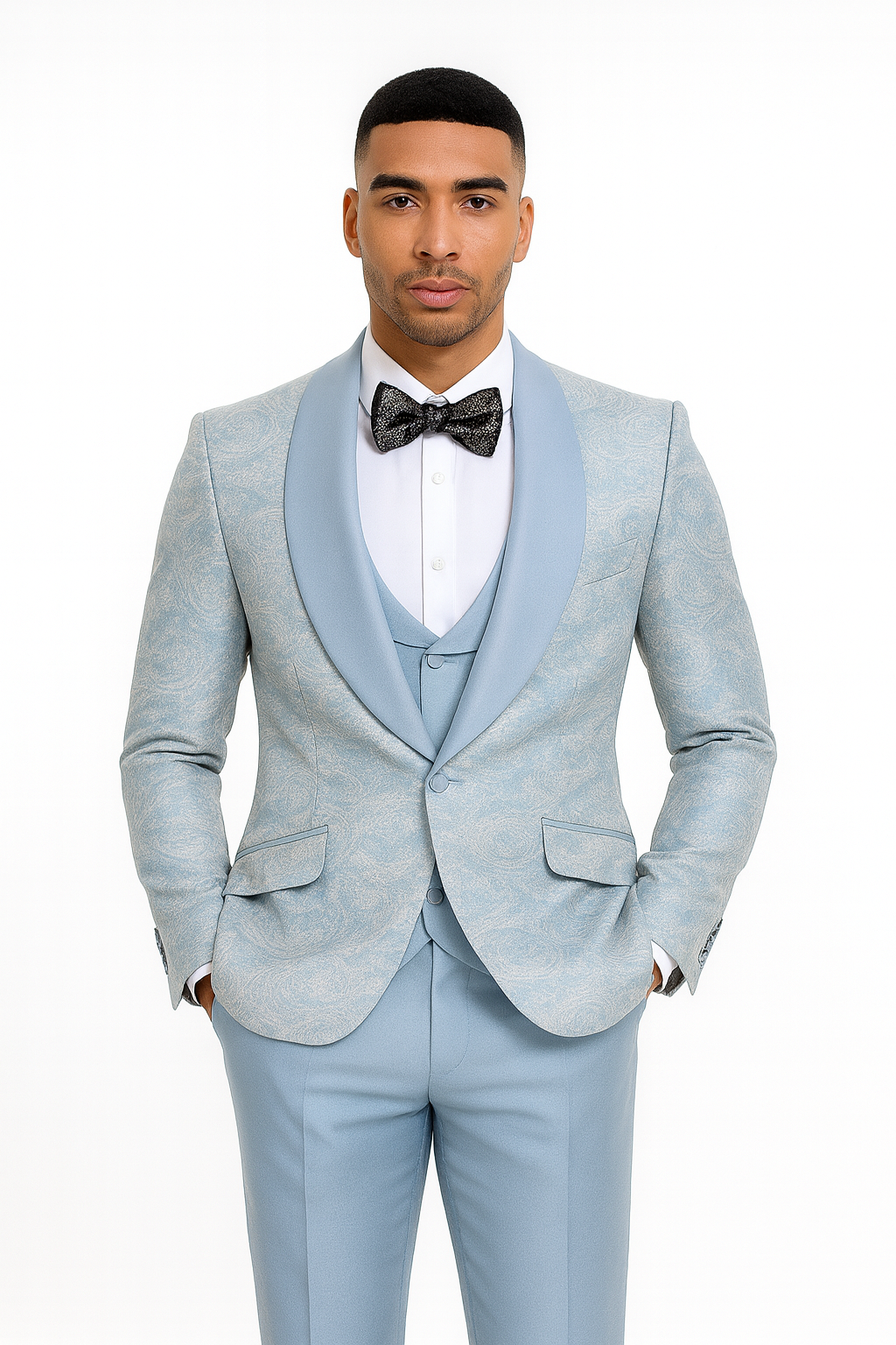 2025 Prom Special Blue Tuxedo Suit w/ Double-Breasted Vest by Tazzio