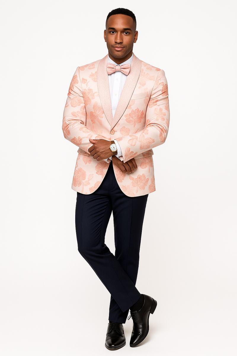 Mens Paisley Jeweled Shawl Prom 2026 Tuxedo in Blush Pink