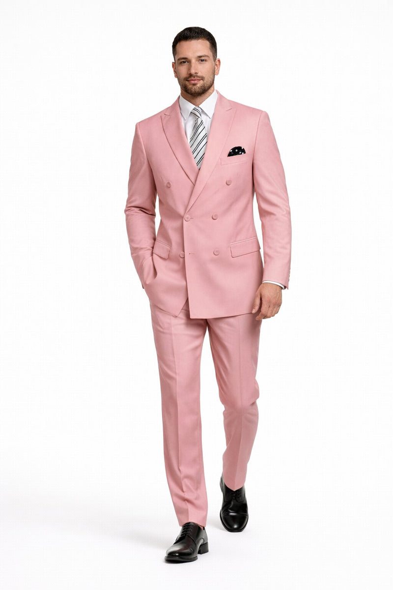 Men's Designer Double Breasted Wool Suit in Blush Pink