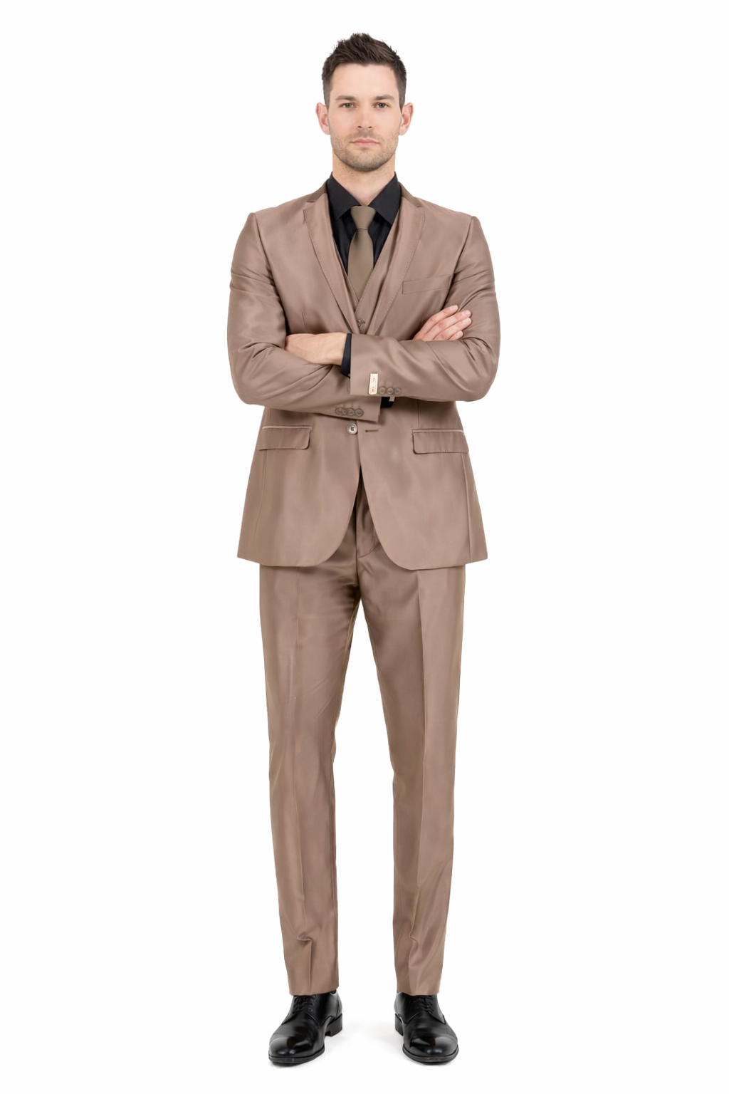 Men’s Bronze Brown Mocco 3 Piece Suit – Modern Formal Suit Set for Wedding, Prom and Business Events Light Brown Coffee Dark Tan