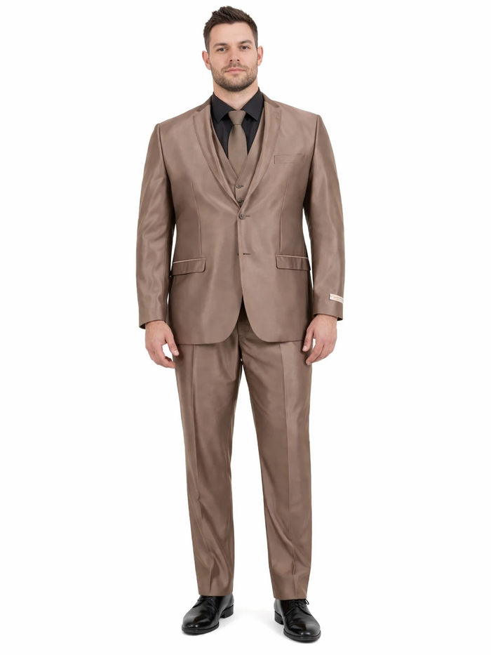 Men’s Bronze Brown Mocco 3 Piece Suit – Modern Formal Suit Set for Wedding, Prom and Business Events Light Brown Coffee Dark Tan