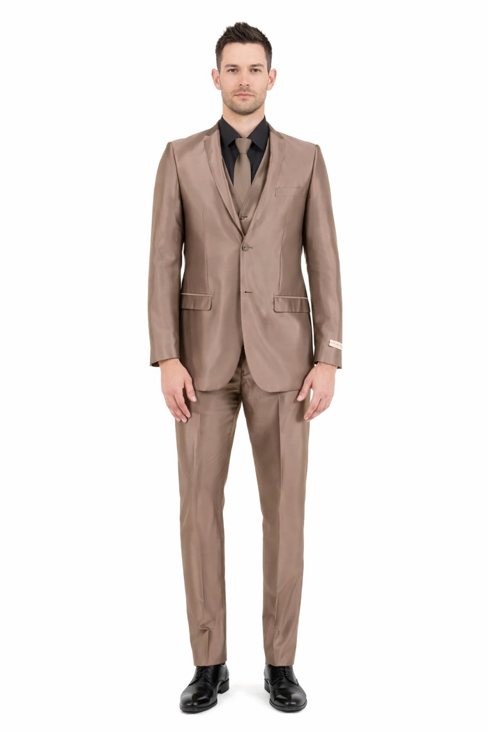 Men’s Bronze Brown Mocco 3 Piece Suit – Modern Formal Suit Set for Wedding, Prom and Business Events Light Brown Coffee Dark Tan