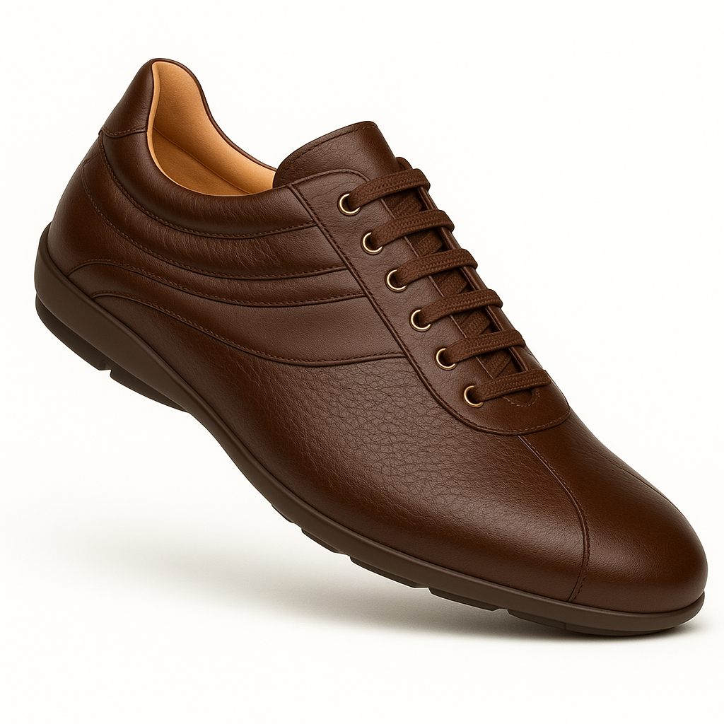 Mezlan Luka Men’s Sneaker – Brown Calfskin and Deerskin Leather Casual Shoe, Handmade in Spain