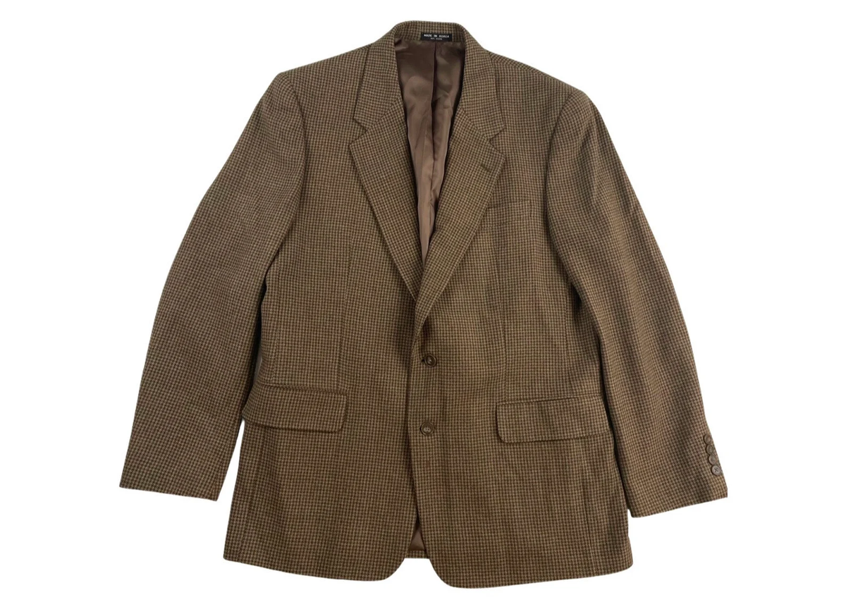 Mens Brown Houndstooth Blazer – Classic British Style 2 Button Checkered Texture Sport Coat for Fall, Winter Khaki Tan