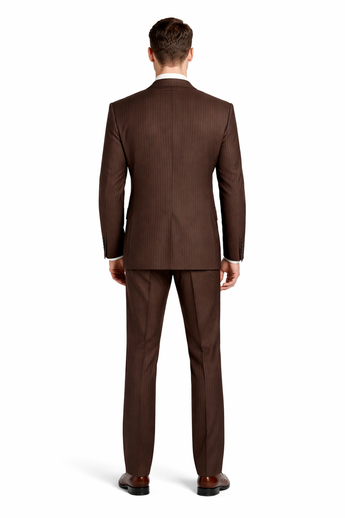 Men's Brown Pinstripe 3-Piece Suit with Matching Vest â€“ Classic Fit Business and Formal Attire